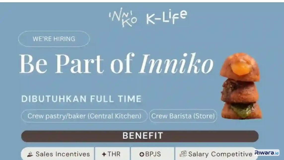 Lowongan crew pastry dan barista di Inniko